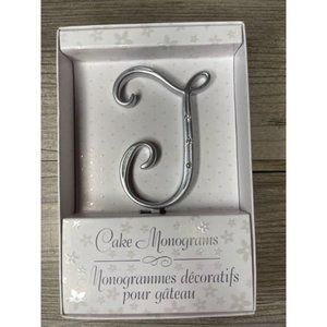 Wedding Small T Silver Finish Monogram Initial Rhinestones Cake Topper